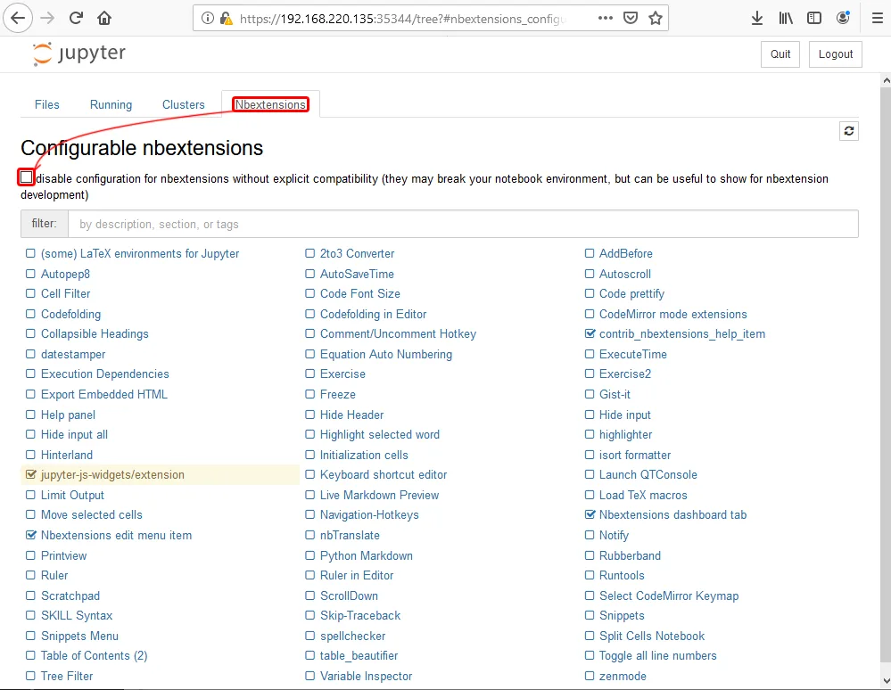 Anaconda, Jupyter Notebook для удаленной разработки на Ubuntu Server - Nbextensions