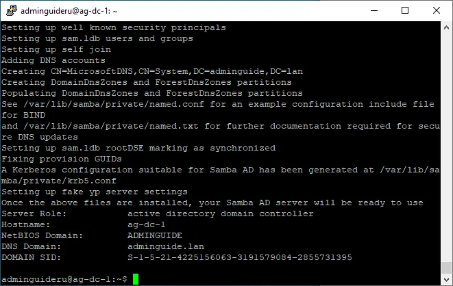 Настройка Samba4 для Linux AD-DC на Ubuntu 18.04 - Часть 1 - Результат инициализации домена