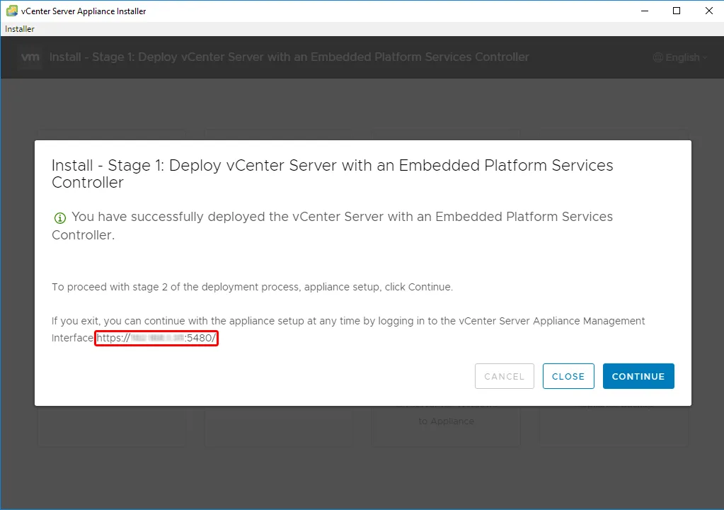 Завершение деплоя vCenter