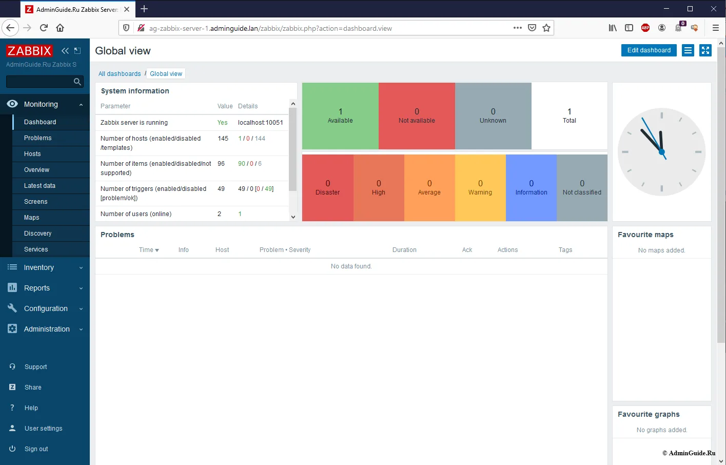 Установка Zabbix 5.0 из репозитория на Ubuntu 20.04 - Главный экран